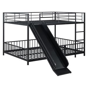 Black Full-Size Metal Bunk <b>Bed</b> <b>with</b> <b>Slide</b> and Guardrails Kids' <b>Beds</b> - Product Image 5