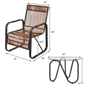 Juego de 3 Piezas de Muebles de Ratán para Patio, 2 Sillas Individuales de Mimbre y Mesa Auxiliar de Vidrio para Jardín - Product Image 2