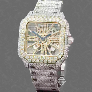Montre de luxe pour homme en acier inoxydable, cadran carré avec diamants Moissanite, mouvement à quartz, bracelet 20 mm, mouvement ETA - Product Image 1