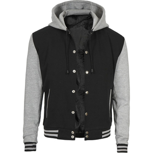 <b>Men's</b> Black And Mustard Varsity <b>Jacket</b> Hooded Button Closure Casual Style Autumn Wear Regular Fit Satin Lining - Product Image 5