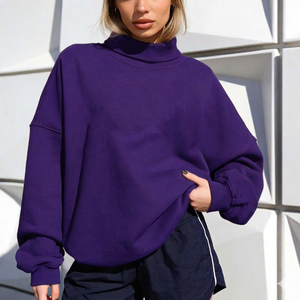 Sweat-shirts oversize à col montant pour femmes, style streetwear décontracté, hiver, col montant, logo personnalisé sur le devant, sweat-shirt en polaire écologique - Product Image 2