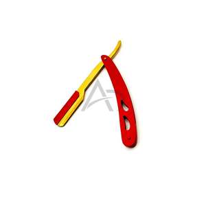 Red and Yellow Custom Logo Barber <b>Razor</b> Dual Tone Stainless Steel Straight Blade Grooming <b>Razor</b> For <b>Men</b> - Product Image 4