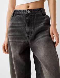 Jean large noir délavé pour femme, taille haute, coupe ample, style vintage, pantalon baggy streetwear - Product Image 4