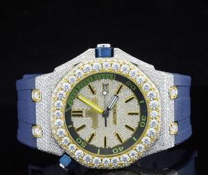Montre de luxe Hip Hop à bracelet bleu, automatique, mécanique, sertie de moissanite et de diamants, 44 mm, édition limitée - Product Image 1