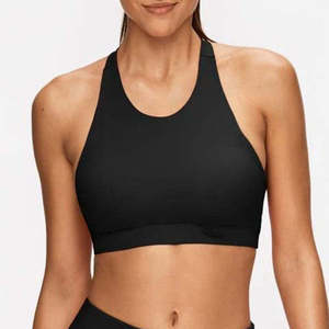 Women Solid Blue Racerback Sports Bra Scoop Neck Medium Support Yoga Fitness <b>Top</b> Breathable <b>Mesh</b> Seamless Design - Product Image 3
