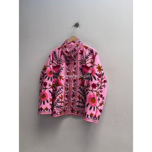 Pink Color 100% Cotton <b>Jacket</b> Hand Stitch <b>Short</b> <b>Jacket</b> Unisex Winter Coat Uzbek Embroidery Suzani <b>Jacket</b> Women's <b>Jackets</b> - Product Image 4