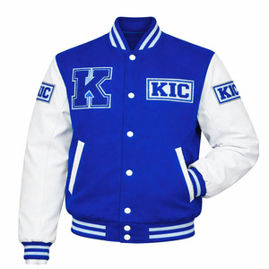 KIC <b>Men's</b> Varsity <b>Jacket</b> Navy <b>White</b> Letter Embroidered Preppy Style Regular Fit Autumn Outerwear - Product Image 4