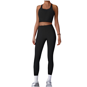 Conjunto Deportivo de 2 Piezas, Transpirable, de Spandex/Nylon, Diseño Sólido con Espalda Cruzada, para Yoga, Running y Fitness, para Hombres, Mujeres y Niños - Personalizable - Product Image 1