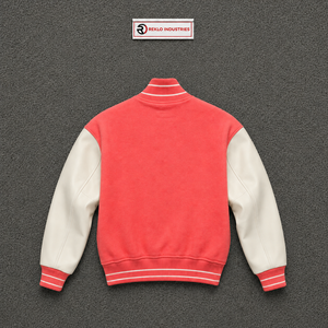 CLASSIC CORAL VARSITY <b>JACKET</b> FOR <b>MEN</b> TRENDY <b>MENS</b> FASHION With <b>White</b> Sleeves Turn-down Collar Button Closure Casual Style Autumn - Product Image 6