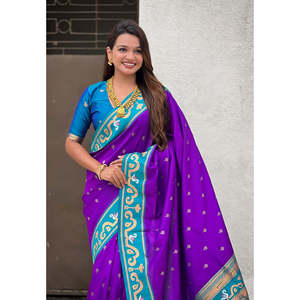 <b>Purple</b> Zari Woven Rajhans Swan Paithani Silk <b>Saree</b> Indian & Pakistani Clothing Elite Weaves 650g - Product Image 5
