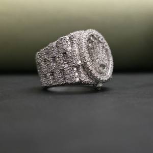 Anillo de Hip Hop con Diseño de Corona Completamente Cubierta de Moissanita Creada en Laboratorio, Certificado IGI, Chapado en Plata 925 y Acero Inoxidable, Última Tendencia - Product Image 3