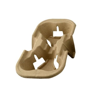 Plateau à café en pulpe moulée pour 2 tasses, support de boissons recyclable pour cafés et restaurants, emballage jetable pour deux boissons - Product Image 1