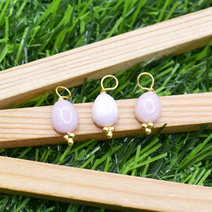 8-10 mm Pink <b>Opal</b> Smooth Tumble <b>Pendant</b> Gold Plated Three Rawa Charm Handmade Gemstone Jewelry - Product Image 3