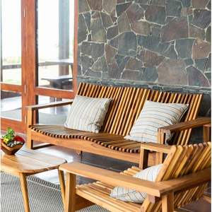Conjunto de Sofás Minimalistas de Madera de Teca Sólida de Alta Calidad con Diseño de Asiento de Listones para Patio, Resort y Terraza de Lujo - Product Image 1