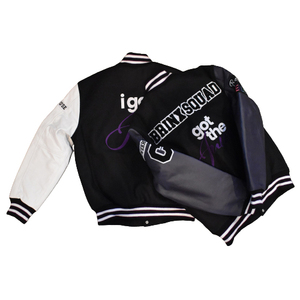 Blouson universitaire unisexe en laine avec patch brodé chenille personnalisé, col montant, logo frontal, style streetwear, hiver, vente en gros - Product Image 6