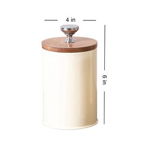 กระป๋องเก็บของในครัวพร้อมฝาไม้ ภาชนะโลหะสำหรับเก็บน้ำตาล กาแฟ ชา - Product Image 3