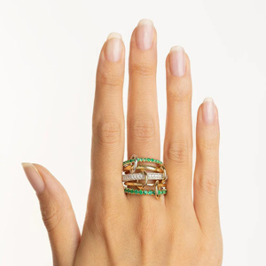 Luxury 18K Solid <b>Gold</b> <b>Cocktail</b> <b>Ring</b> With Diamond And Emerald Geometric Design Women's Fine Jewelry - Product Image 1