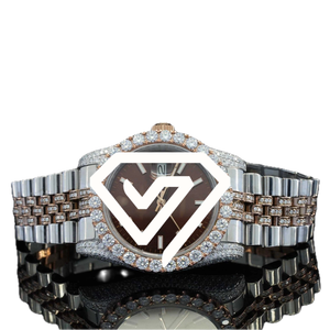 Reloj de Lujo con Esfera Marrón de 41 mm, Moissanita, Dos Tonos, Oro Rosa y Plata de Ley 925, con Indicador de Fecha - Product Image 4