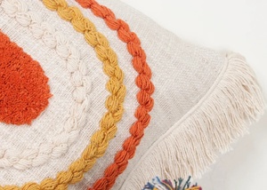 Funda de Cojín Cuadrada Moderna Bordada a Mano, Color Marfil Naranja, Personalizable, con Borde, para Decoración del Hogar, con Cierre de Cremallera, 100% Algodón - Product Image 5
