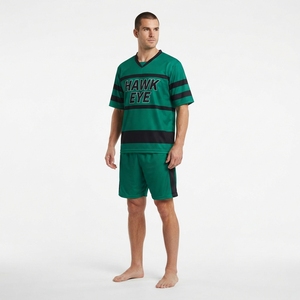 Maillot de football vert à col en V pour homme Hawk Eye, manches courtes, anti-transpiration, uniforme sportif toutes saisons, design rayé - Product Image 3