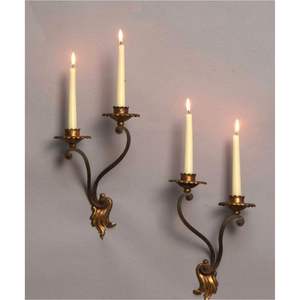 Handcrafted Metal Baroque Scroll <b>Wall</b> <b>Sconce</b> Set Elegant Distressed Gold Gilt Double Arm <b>Wall</b> Mount Taper Candle Holder Pair - Product Image 1