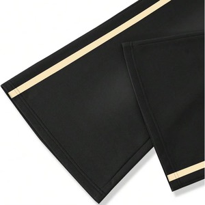 Trendy Unisex Star Flare Track Pants <b>Black</b> & Beige Contrast Stripes Custom 100% Cotton Fleece Sweatpants - Product Image 4
