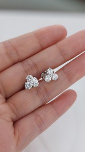 Modern Style Moissanite Round Cut Three Stone <b>Stud</b> <b>Earrings</b> For Women's 925 <b>Silver</b> Fine Trendy Party Jewelry For Wedding Charms - Product Image 1