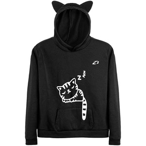 Sweat-shirt à capuche court rose pour femme, à oreilles de chat, décontracté, couleur unie, manches longues, 100% coton tricoté, pour l'automne, USA - Product Image 6