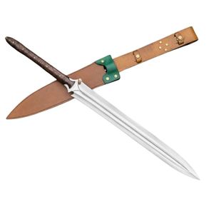 Cuchillo con mango de madera y hoja de acero inoxidable de filo recto, cuchillo de caza grueso con funda de cuero y ribete verde - Product Image 6