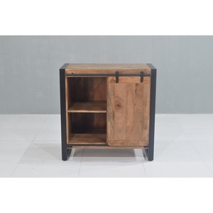 Modern Traditional Solid <b>Wood</b> Mango Cabinet Brown Polished Iron Frame Movable Door Drawers Eco-Friendly Durable Home Office - Product Image 4