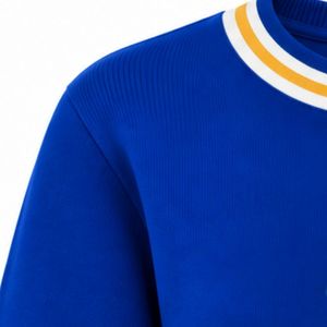 Pull en tricot personnalisé pour femme, col rond, rayé or blanc, avec broderie dorée « RHOLOYALTY Crown », bleu roi - Product Image 4