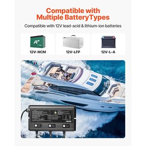 Caricabatterie intelligente a 3 porte 5A 12V per batterie agli ioni di litio, impermeabile IP68, per imbarcazioni marine - Product Image 2