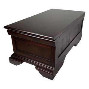Antique style solid mahogany wood coffee table features two <b>drawers</b> with brass pull handles and distinctive <b>bracket</b> feet - Product Image 5