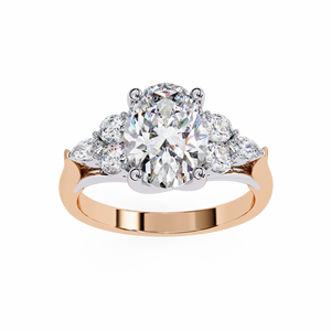 Lab Grown Oval Diamond Engagement <b>Ring</b> with Round and <b>Two</b>-Tone Gold Side Cluster <b>Stones</b> IGI Certified Customizable Karat - Product Image 3
