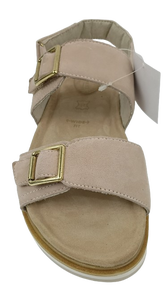 Beige Leather Suede Platform Sandals Open Toe Buckle Closure <b>Cushioned</b> Flat Summer Shoes - Product Image 4