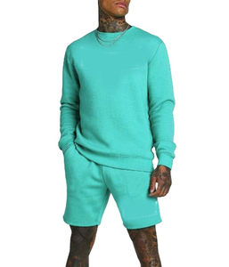 Conjunto de 2 Piezas de Sudadera y Pantalones Cortos Tejidos Transpirables Casuales para Hombre, Cuello Redondo, Talla Grande, Color Personalizado, 100% Algodón - Product Image 1