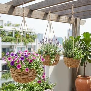 Panier suspendu en jacinthe d'eau tressée écologique, léger, moderne, pour la décoration intérieure, pot de fleurs - Product Image 5