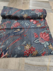 Drap de lit réversible en coton noir imprimé multicolore fait main Kantha Gid toutes saisons taille double 90x108 pouces pour adultes - Product Image 2