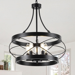 Wholesale Industrial Orb Chandelier Bulk Matte Black Hoop Pendant Light Factory Price <b>Retro</b> Candle Hanging Lamp - Product Image 4