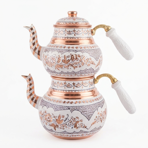 Handmade Pure Copper Turkish <b>Tea</b> <b>Pot</b> <b>Set</b> White Enamel <b>Tea</b> Kettle Wooden Handle OEM ODM Wholesale Manufacturer Supplier - Product Image 1