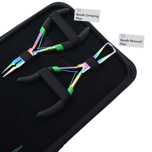 Kit d'outils pour extensions capillaires Salon Rainbow : Pince à micro-perles, Pince à sertir les micro-perles, Crochet à cheveux, Mini-ciseaux, Doigtier à cheveux - Product Image 4