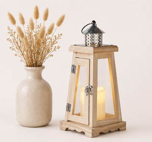 Farol de Vela Rústico Vintage de Madera y Vidrio con Tapa Decorativa de Acero Inoxidable, Farol Colgante Moderno Estilo Granja para Interiores del Hogar - Product Image 4