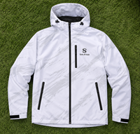 Veste softshell blanche imperméable et coupe-vent à capuche pour homme – Veste de sport d'hiver légère à fermeture éclair intégrale par sublimation