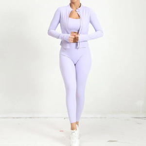 Trendy 3PCS Yoga Tracksuit Women Breathable Sportswear Set Gym Bra Leggings and Athletic Jacket Spandex/Nylon Eco-Friendly - Product Image 2