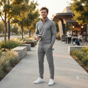 Chándal Gris para Hombre con Media Cremallera, Manga Larga, Color Sólido, Ropa Casual, Transpirable, Poliéster, Corte Regular, Estilo Otoñal - Product Image 3