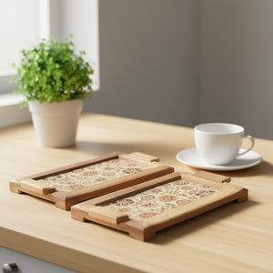 Plateau de service en bois imprimé avec poignées pour le thé, le café, le petit-déjeuner, les collations, plateau décoratif de cuisine - Product Image 3