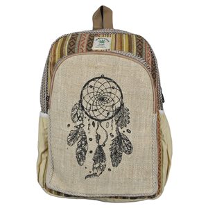 Mochila Bohemia Hecha a Mano en Nepal con Diseño de Atrapasueños, de Cáñamo y Algodón, con Cierre de Cremallera y Patrón Geométrico, Unisex, para Uso Diario - Product Image 1