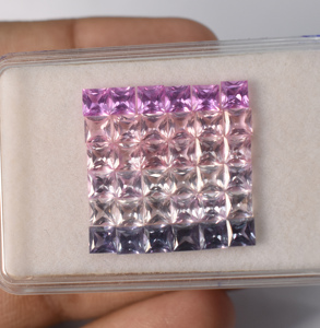 <b>Rainbow</b> Multi Sapphires Kunzite, Peach Morganite Squares Princess Cut 4 mm Mix Shade <b>Lab</b> Corundum Gemstone For Jewelry Makings - Product Image 2