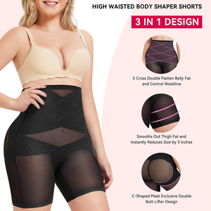 Shorts pour femmes à taille haute en tissu peigné noir avec élasthanne/nylon, taille élastique, tissu respirant, séchage rapide - Product Image 3
