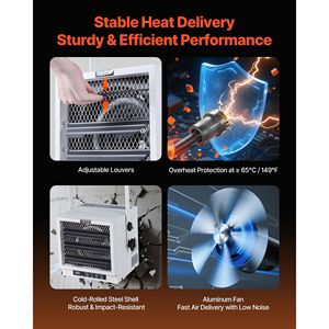 Riscaldatore Elettrico da Garage 4800 Watt con Telecomando, Timer 10 Ore, Protezione dal Surriscaldamento, Montaggio a Parete/Soffitto per Riscaldamento Officina - Product Image 6